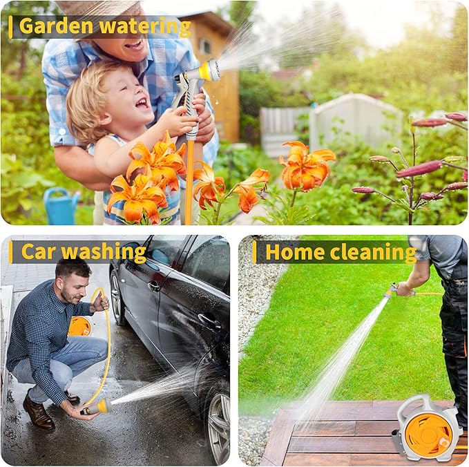 Garden Retractable Hose Reel Portable Simple Home Hose Reel 45+5 FT with 7 Patterns Spray Nozzle Wall Mounted and Any Length Lock for Garden Watering Car Washing Pet (Orange)