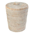 KOUBOO La Jolla Rattan Round Waste Basket With Lid &amp Plastic Insert 2 Gallon Woven Wastebasket for Bathroom Kitchen Office Living Room &amp Home Decor White Wash