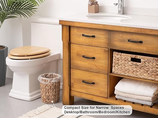 StorageWorks Wicker Waste Basket Small Trash Can for Bathroom Water Hyacinth Trash Basket for Office Wicker Garbage Can for Bedroom Round 1 Pack