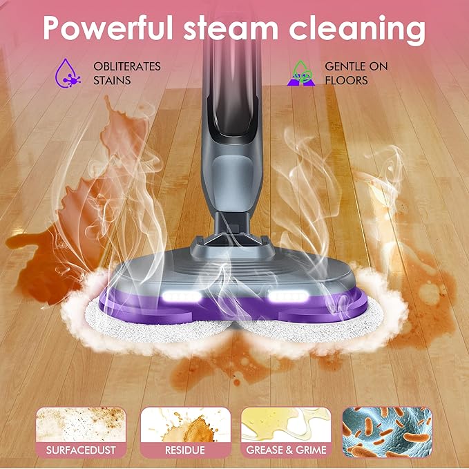 Scrub &amp Steam Mop with Rotating Mop Pads 4 Cleaning Modes &amp LED Headlights 6 Scrub Pads Large Tank Swivel Steering All-in-One Hard Floor Cleaner