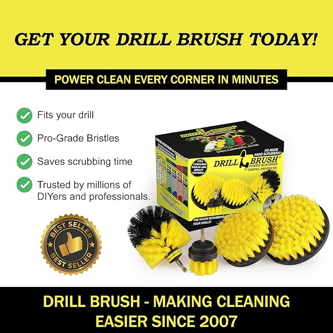 Nylon Drill Brush Attachment Set for Bathroom Cleaning - Power Scrubber Brush Kit for Bathtub Shower Tile and Grout - All-Purpose Household Cleaning Brushes for Drill - Electric Grout Cleaner Kit