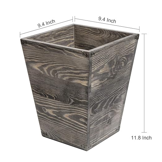 VERGOODR Farmhouse Style Wooden Square Trash Can with Decorative Metal Brackets for BedroomLiving Room Bathroom &amp OfficeWaste Bin Wastebaskets Trash bin (Rock Grey)