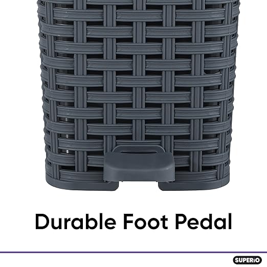 Superio Mini Trash Can with Foot Pedal Small Outdoor Garbage Can with Lid 1.5 Gallon Plastic Waste Basket for Bathroom Bedroom Kitchen Office Patio (Wicker Grey 6 QT.)