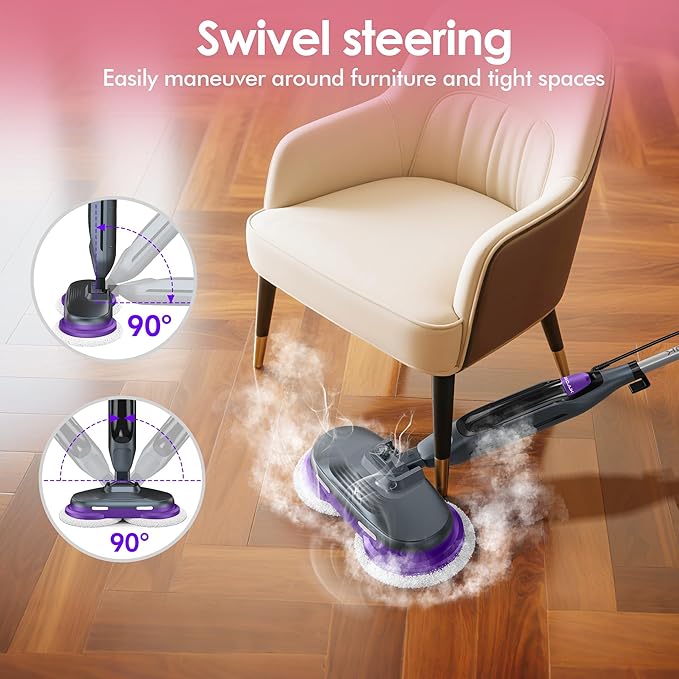 Scrub &amp Steam Mop with Rotating Mop Pads 4 Cleaning Modes &amp LED Headlights 6 Scrub Pads Large Tank Swivel Steering All-in-One Hard Floor Cleaner
