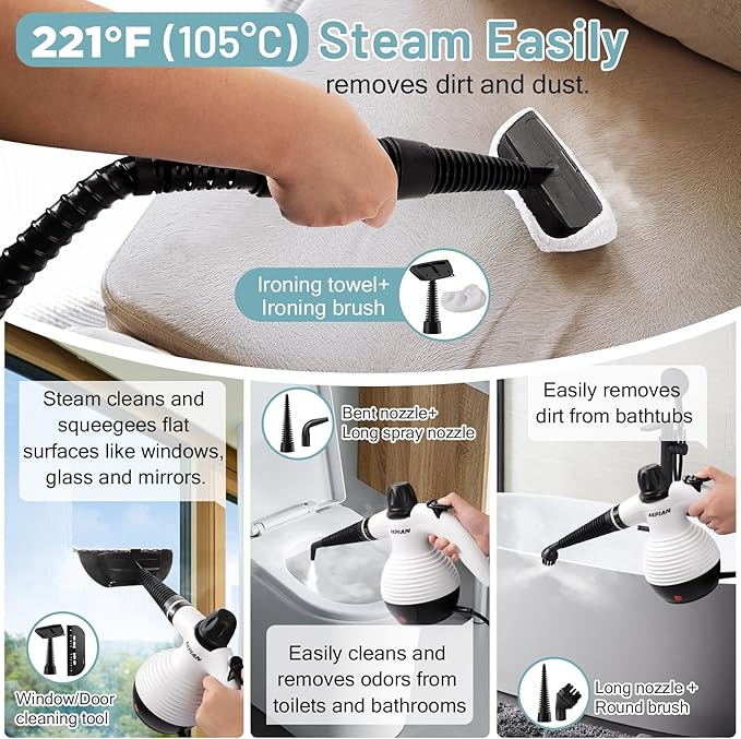 Handheld Steam Cleaner Steamer for Cleaning Multipurpose Portable Steam Cleaners for Home Use with Safety Lock and 10 Accessory Kit to Remove Grime Grease and More Save Time and Effort