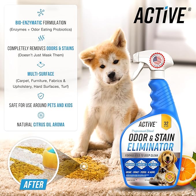 ACTIVE Appliance Cleaner Wipes and Pet Odor and Stain Eliminator - Includes 24pk Appliance Surface Wipes and 32oz Pet Spray Enzyme Cleaner