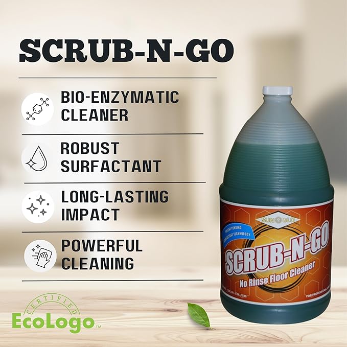 Sun-Glo SCRUB-N-GO - Bio-Enzymatic Multi-Surface Cleaner No Rinse for Floor Cleaner Grout Cleaner and Tile Cleaner Ideal for Kitchen Cleaner - 4x1 Gallon Case