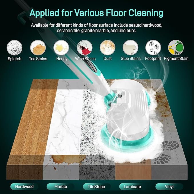 Scrubbing Steam Mop with Rotating Mop Pads All-in-One Hard Floor Cleaner with LED Headlights &amp Swivel Steering