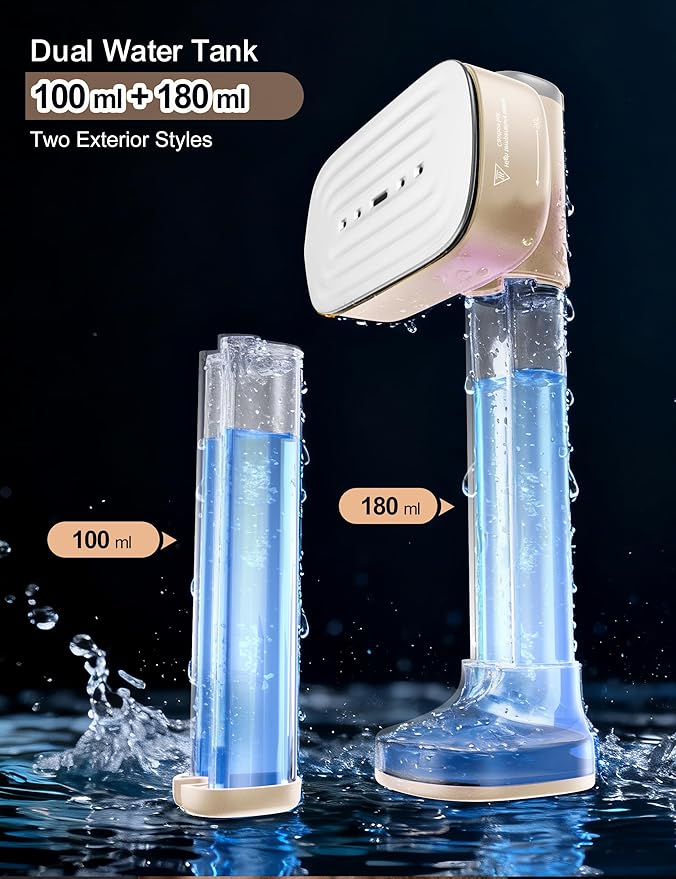 Steamer for Clothes Portable Handheld Garment Steamer15s Fast Heat-up100ml180ml TankSteamer Ironing Gloves35 Minutes of Continuous Ironing for Travel and Home (Pale Gold)