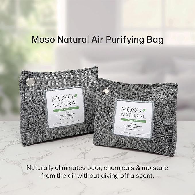 Moso Natural Air Purifying Bag 600g (21oz) Premium Bamboo Charcoal Odor Absorber | Room Deodorizer for Large Spaces Bedroom Kitchen Basement | Pet Odor Eliminator for Home | Unscented (5 Pack)