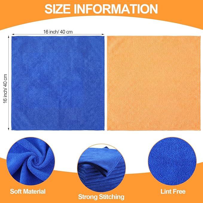 Nuenen 60 Pcs Microfiber Cleaning Cloths for Cars 16 x 16 Inch Ultra Absorbent Car Towels Drying Reusable Cleaning Supplies House Kitchen Window Microfiber Towel (YellowBlue)