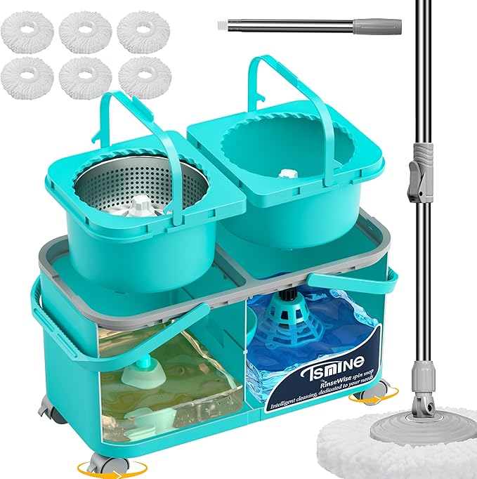 Easy-Use Spin Mop for Cleaner Controlled Rinsing Clean &amp Dirty Water Separation Mop Bucket for Pet &amp Family Homes360° Swivel Wheels Safe for Hardwood &amp Tile Adjustable Handle6 Reusab