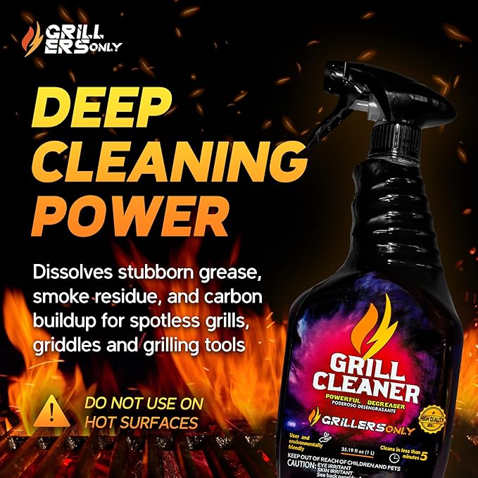 Grill Cleaner Spray &amp Degreaser | Heavy-Duty Grill Spray for BBQ Griddles &amp Cast Iron Cleaner - Professional Outdoor Kitchen Formula - 35.2 fl oz.