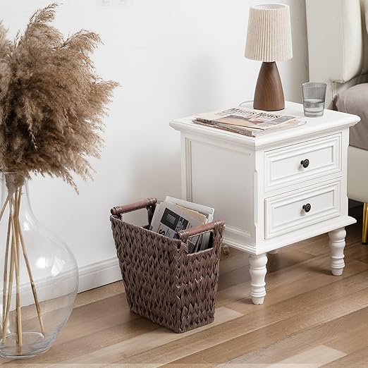 GRANNY SAYS Woven Trash Basket Brown Wastepaper Basket with Handles Wicker Bathroom Trash Can for Dorm Laundry Room 1-Pack 13 x 7 ½ x 12 ½