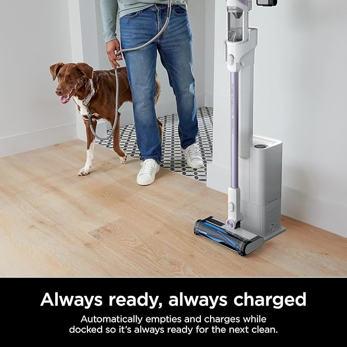 Shark IW3120 Detect Pro - Lightweight Cordless Vacuum with HEPA Filter Portable Handheld Charging Dock Auto-Empty System Crevice Tool Ideal Stick Vacuum for Pet Hair White/Ash Purple (Renewed)