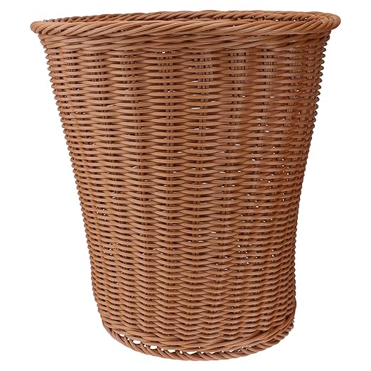 Woven Rattan Trash Basket Sundries Storage Container 29X29Cm Handmade Rattan Wastebasket for Home Office Bathroom Bedroom Without Lid Random Color Random Color