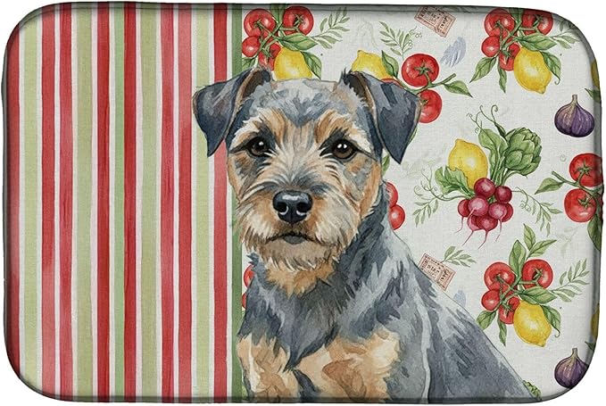 Caroline's Treasures Blue and Tan Border Terrier Vegetables Dish Drying Mat Absorbent Dish Drying Mat Pad for Kitchen Counter Dish Drainer Mat for Countertop 14 x 21 Multicolor