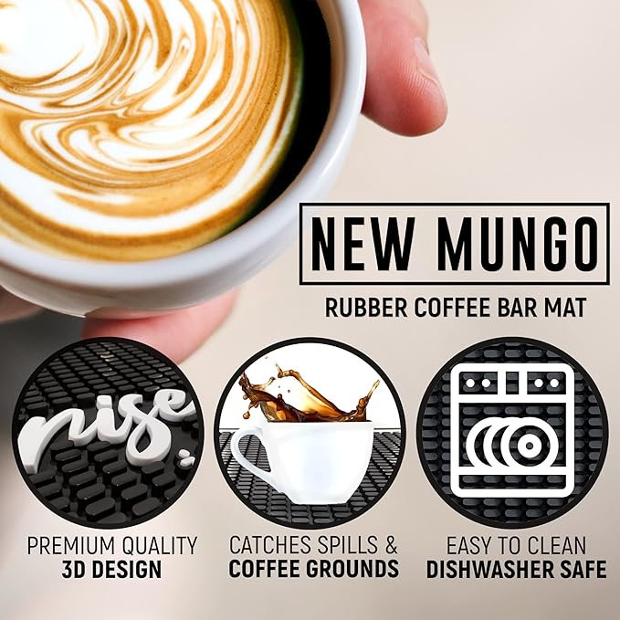 New Mungo Coffee Bar Mat – “Rise &amp Shine It’s Coffee Time” – Spill-Proof PVC Coffee Station Mat Non-Slip Countertop Protector 18x12