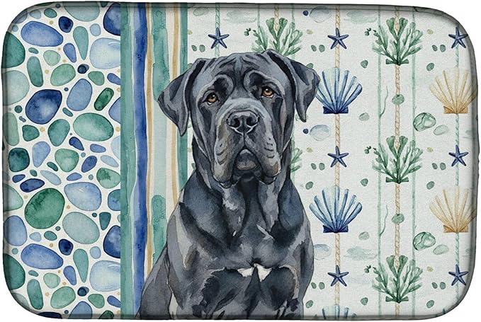 Caroline's Treasures Black Neapolitan Mastiff Coastal Sea Glass Dish Drying Mat Absorbent Dish Drying Mat Pad for Kitchen Counter Dish Drainer Mat for Countertop 14 x 21 Multicolor