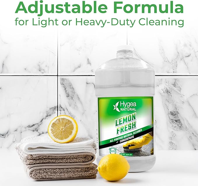 Hygea Natural Lemon Fresh Concentrated All Purpose Cleaner - Non Toxic - Removes Soil Dirt &amp Grease - Wet Gloss Finish - Biodegradable pH-Neutral &amp Ammonia Free (128oz Concentrated Gallon)