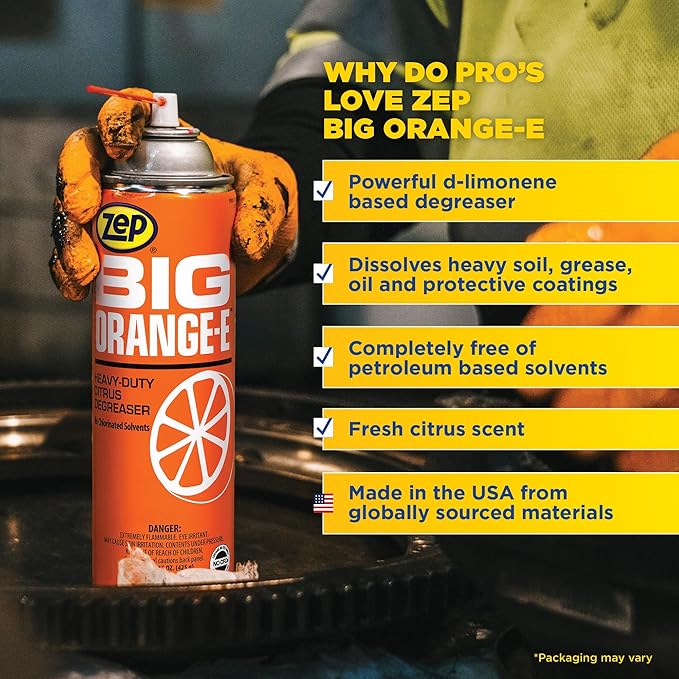 Zep Big Orange-E Heavy-Duty Citrus Degreaser Aerosol - 15 oz (Case of 12) 18501 - Industrial Strength Formulated with Natural Solvents Dissolves Heavy Soil Grease Tar Oil
