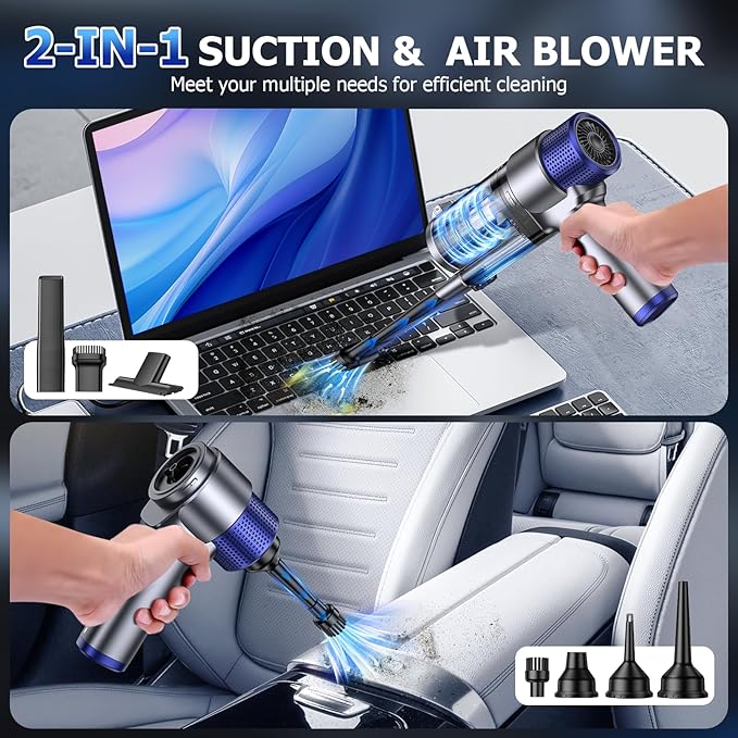 JONYJ Handheld Car Vacuum Cleaner Cordless 16000PA Hand Held Vacuum Portable 2 in 1 Air Duster and Mini Vacuum Cleaner Rechargeable with Led Multi-Nozzles &amp Washable Filters for Home Office Car