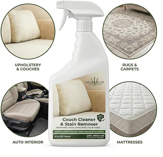 Couch Cleaner and Stain Remover Spray – Professional Strength Multi-Surface Fabric and Upholstery Cleaner – Pet-Safe Non-Toxic Quick-Drying for Couches Sofas &amp Car Interiors (combo)