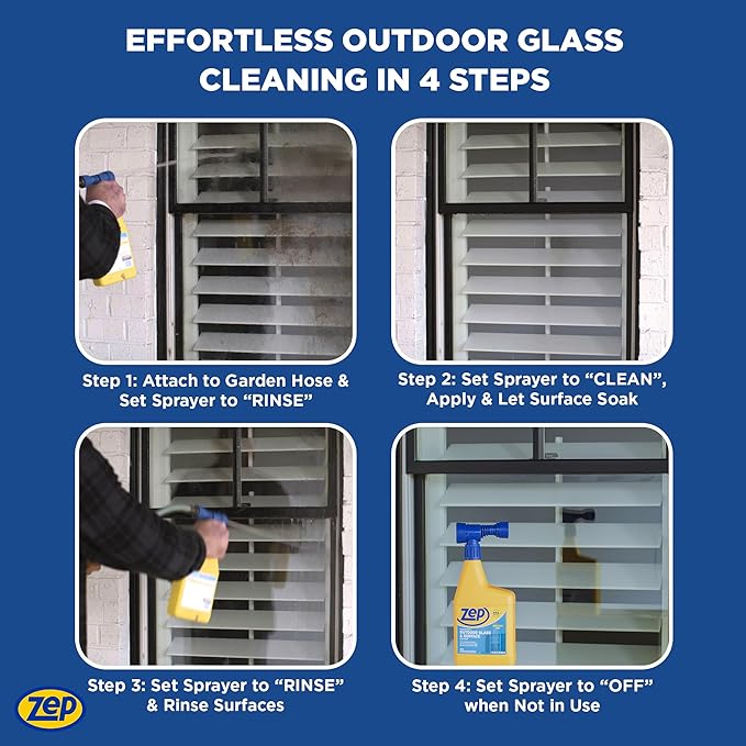 Zep Hose End Outdoor Glass and Surface Cleaner - 32 oz (Case of 6) - U49910 - Easy-To-Use Attach and Spray for A Streak-Free Shine