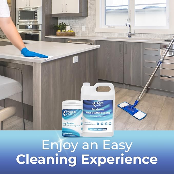 Hygea Natural EasyBreeze Ultimate Cleaning Bundle - PH Neutral Floor &amp Hard Surface Cleaner with All-Purpose Wipes - Luxurious Clean Scented (1 Gallon Floor Cleaner 50 ct. Wipes)