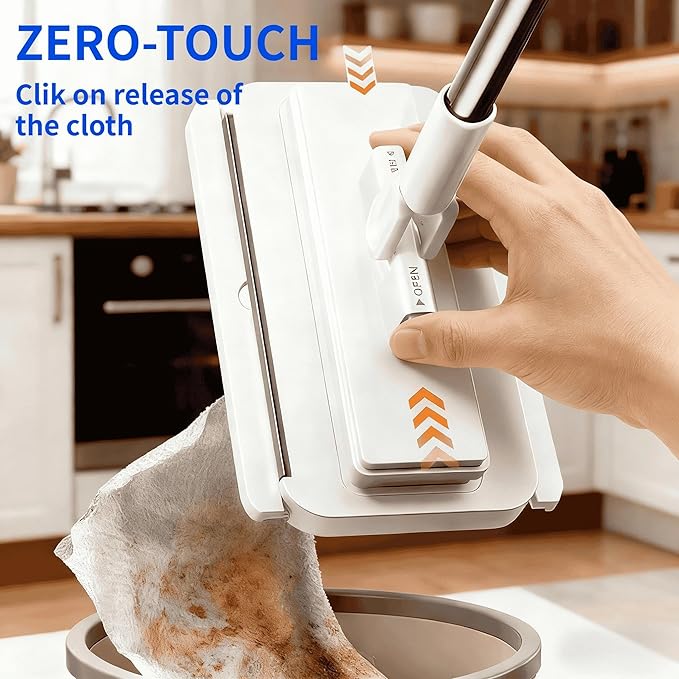 Snap Grip Mini Mop Zero-Touch Gap Dust Cleaner with 39in Lazy Mop Stick &amp Locking Head Disposable Dust Mop for House Wall Bathroom Toilet Corners Multi Surface Cleaning with 5 Cloths