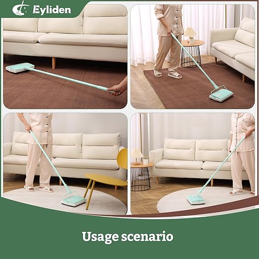 Eyliden X-Large Carpet Sweeper - Quiet Manual Sweeper for Carpets &amp Rugs | 1 Extra Refill Roller Brush | Non-Electric Hand Push Quietly Cleans Debris and Messes Restaurant Roller Broom Mint
