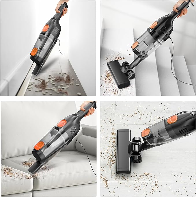 Vazone R6X Corded Stick Vacuum Cleaners for Home 20Kpa Powerful Suction Stick Vacuum with 16Ft Cord 2 in 1 Lightweight Handheld Vacuum Cleaner for Hardwood Floor Pet Hair