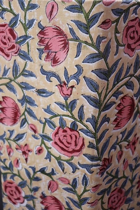 Generic Floral Hand Block Print Paper Dustbin Cotton Printed Wastebasket Indian Vintage Home Decor Hotel Room Decor (1 Golden Green)