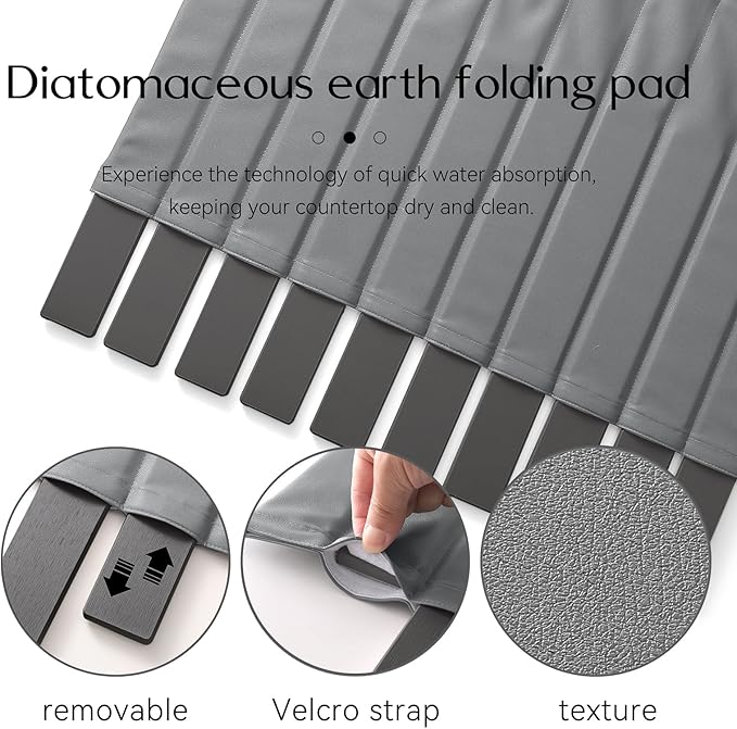 Large Stone Dish Drying Mat for Kitchen Counter 24x16 Inch - Super Absorbent Quick Dry Diatomaceous Earth with PU Leather Foldable Space Saving Stone Bath Mats for bathroom