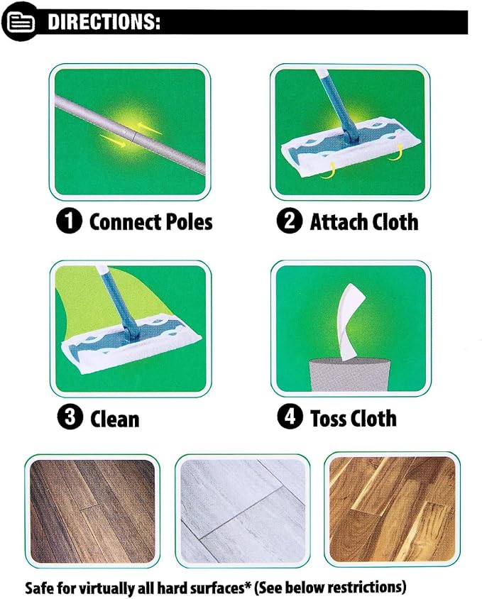 Wet &amp Dry Sweeper Kit Floor Cleaning Mop Multi Pads Kit Includes 1 Mop Kit and 10 Pad Refills for Cleaning Wood Hardwood Floors Wall Kitchen Bathroom College Dorm