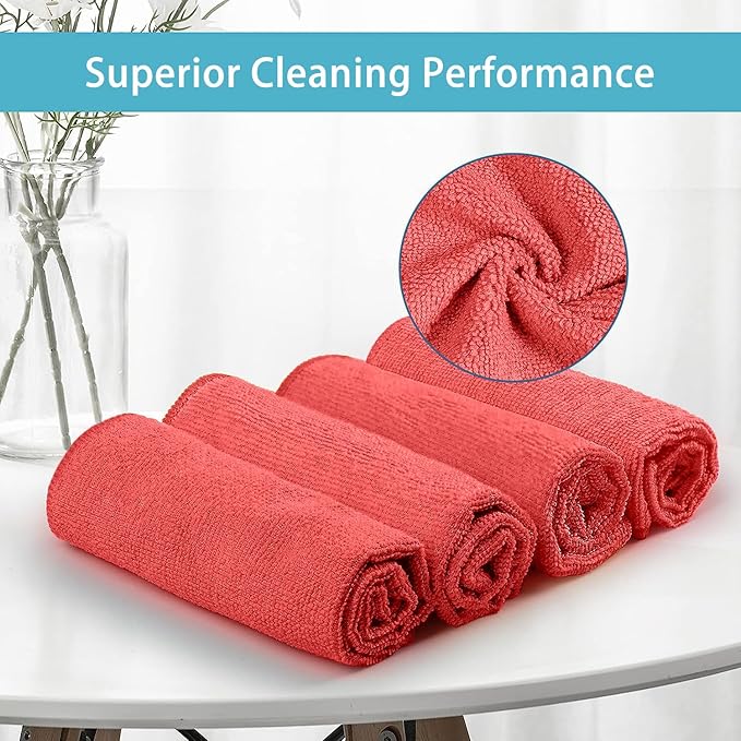 HOMEXCEL Red Microfiber Cleaning Cloth 100 Pack Microfiber Towel for Cars Lint Free Scratch-Free Highly Absorbent and Cleaning Rags for House Window and Glass Cars TV Screen 11.5 X11.5 inch