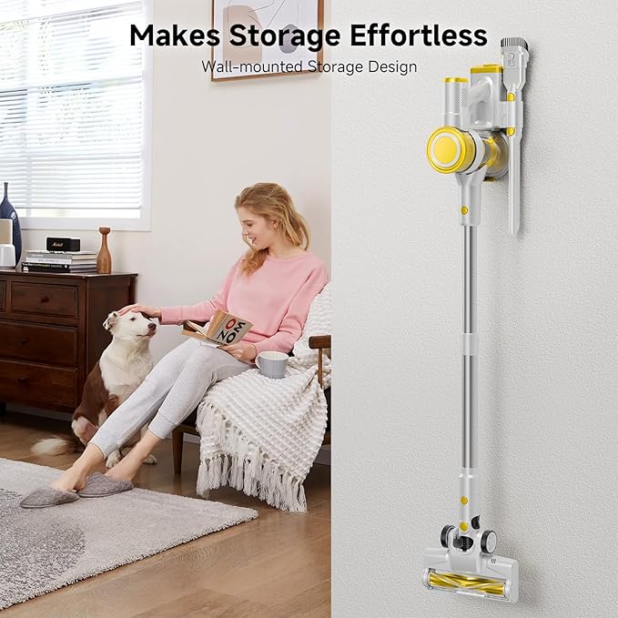 Cordless Vacuum Cleaner 35Kpa Vacuum Cleaner for Home 45Mins Stick Vacuum with LED Display Anti-Tangle &amp Wall Mount Charging 6 in 1 Lightweight Vacuum for Hard Floors Carpet Pet Hair
