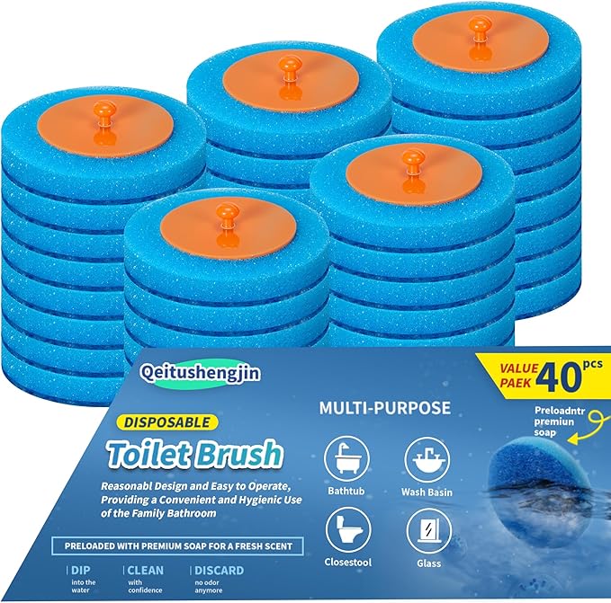 Pack of 40 disposable toilet brush refills designed exclusively for automatic pop-up toilet brushes. Toilet brush refills (Ocean Scent). Not compatible with electric toilet brushes. (40 blue refills)