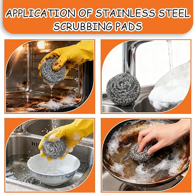 150 Pieces Stainless Steel Scourers Bulk Steel Wool Scrubbers Small 10 gram Metal Sponges Wire Scouring Pad for Stoves Pots Pans Oven Cooker Hoods for Kitchen Bathrooms(Separately Packaged)