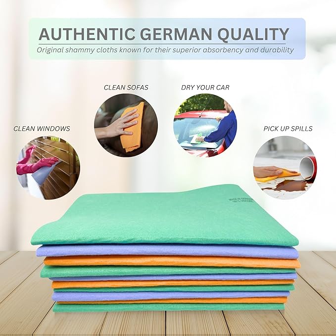 10 Pack Extra Large Original German Shammy Cloths Chamois Towels Super Absorbent for Pets Parenting Tool Cleaning for Home and Commercial Use Wholesale Bulk (Blue)