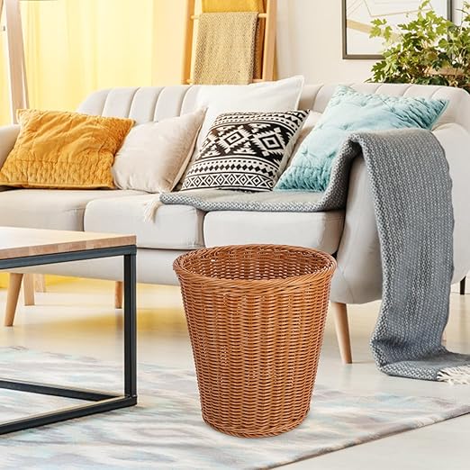Zerodeko Woven Rattan Trash Can Open Wastebasket 29x29cm Imitated Rattan Style Home Rubbish Storage Container for Kitchen Bathroom Bedroom