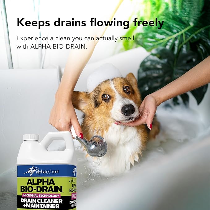 ALPHA BIO-DRAIN - Enzyme-Based Maintenance to Help Prevent Clogs and Reduce Odors from Pet Waste Grease Hair in Drains and Septic Systems - ½ Gallon by Alpha Tech Pet
