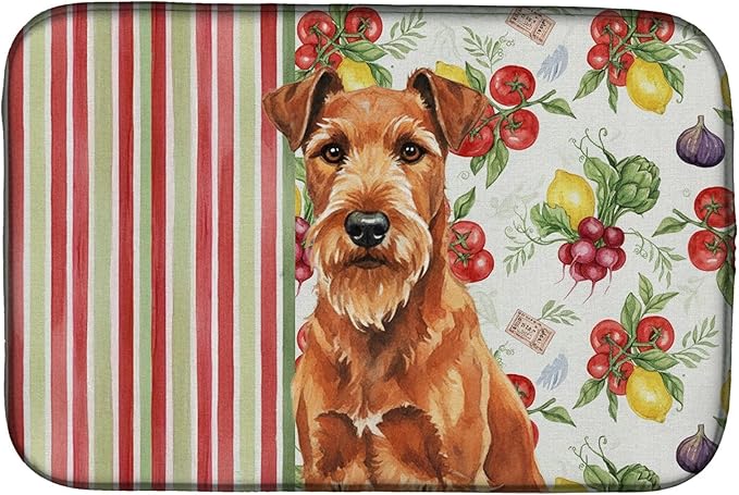 Caroline's Treasures Irish Terrier Vegetables Dish Drying Mat Absorbent Dish Drying Mat Pad for Kitchen Counter Dish Drainer Mat for Countertop 14 x 21 Multicolor