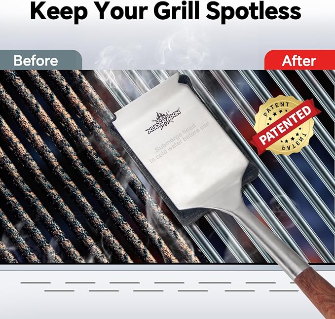 Bristle-Free Steam Cleaning Grill Brushwith Extended Luxurious Rosewood Handle and 1 Replacement HeadBBQ Grill Cleaning Brush KitSafe Grill Cleaner for Outdoor GrillGifts for Men/Dad