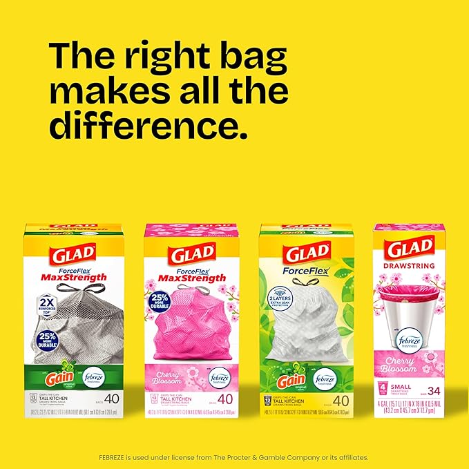 Glad ForceFlex Tall Kitchen Trash Bags 13 Gal Gain Moonlight Breeze 100 Ct (Package May Vary)