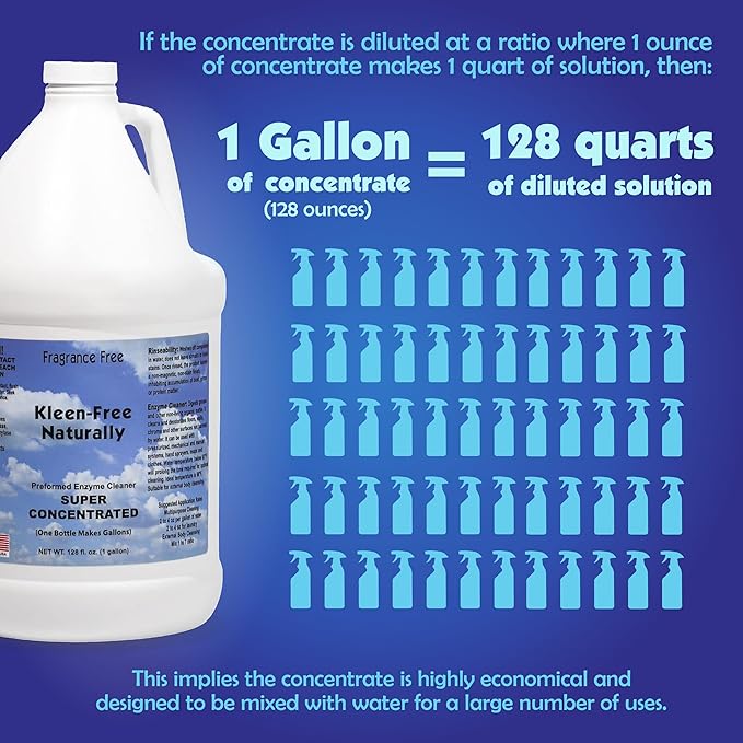 Kleen Free Naturally Enzyme Cleaner Enzyme Solution and Multi-Purpose Cleaner Laundry Additive and More (Unscented 128oz)