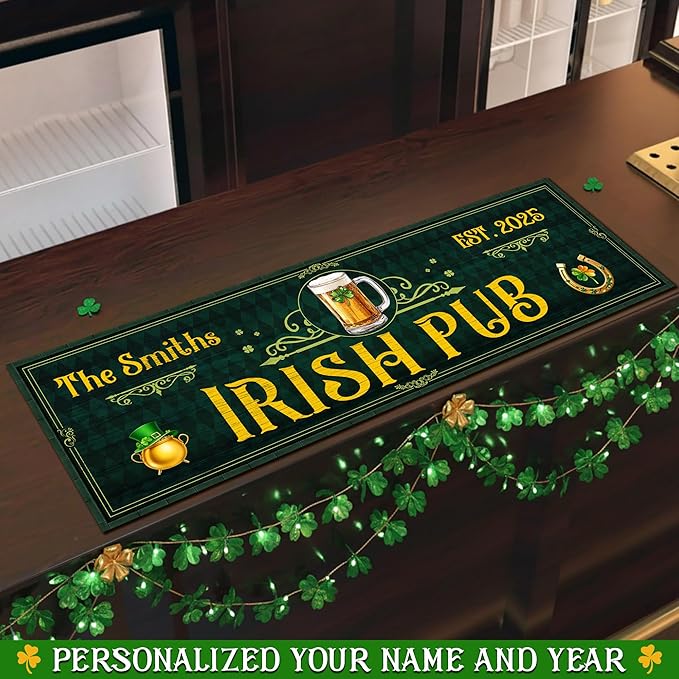 THUYPT Personalized Irish Drying Mat for St Patrick's Day Decor Irish Bar Pub Accessories Spill Mat Countertop Bar Shamrock Dish Drying Mat for Bar Counter Absorbent Coffee Maker (04)