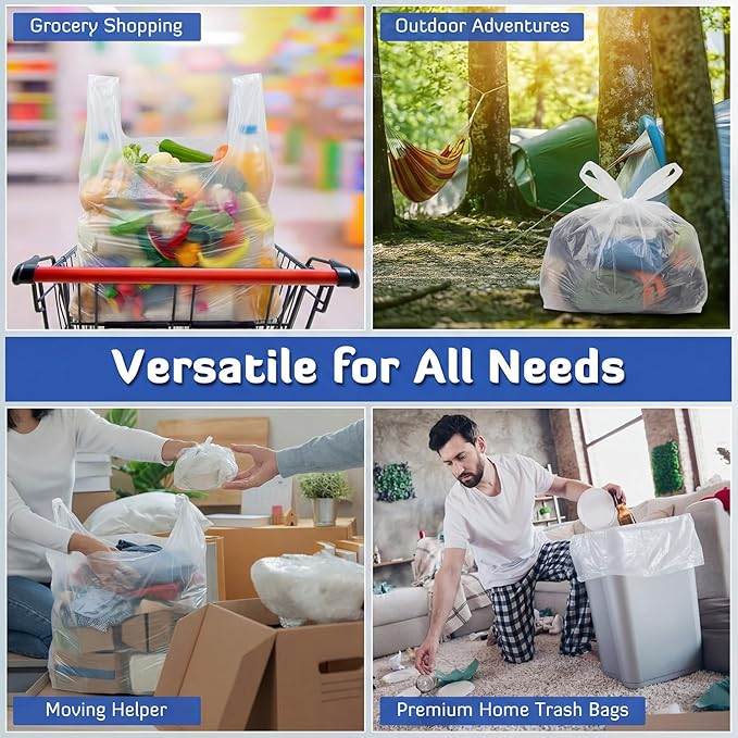 300 Pack 29 x 16 x 6 Inch Extra Large White Plastic Shopping Bags(0.5 Mil Thick) Reusable Heavy Duty Large T-Shirt Grocery Bags Bulk with Handles for Restaurant Retail Business
