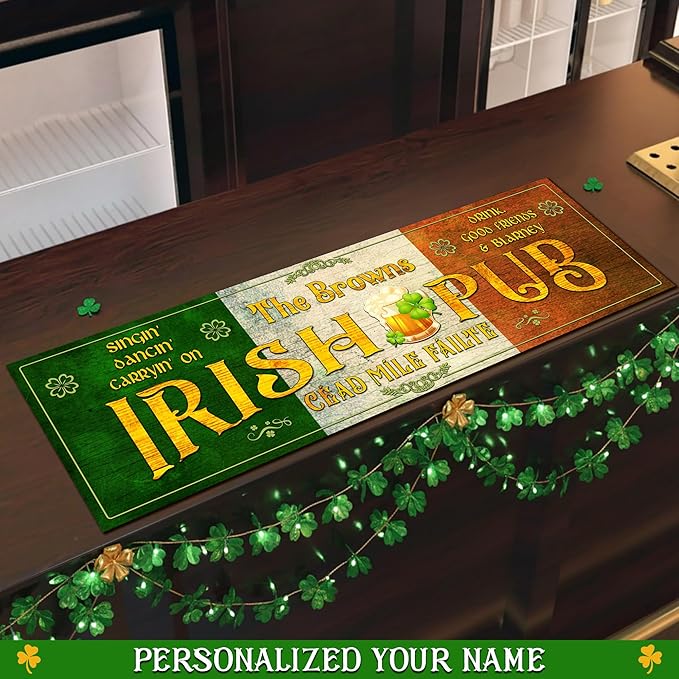 THUYPT Personalized Irish Drying Mat for St Patrick's Day Decor Irish Bar Pub Accessories Spill Mat Countertop Bar Shamrock Dish Drying Mat for Bar Counter Absorbent Coffee Maker (02)