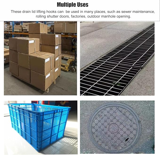 Drain Grate Cover Lifting Tool Roller Shutter Puller Hook for Sewer Maintenance Retrieving Cable Garbage Disposal T Stainless Steel Manhole Lid Opener (Color : 12mm Size : 40cm/15.7in)